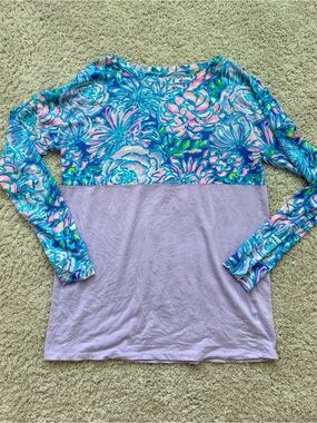 Lilly Pulitzer Blue & Pink Floral Finn Lilac Colorblock Long Sleeve Top